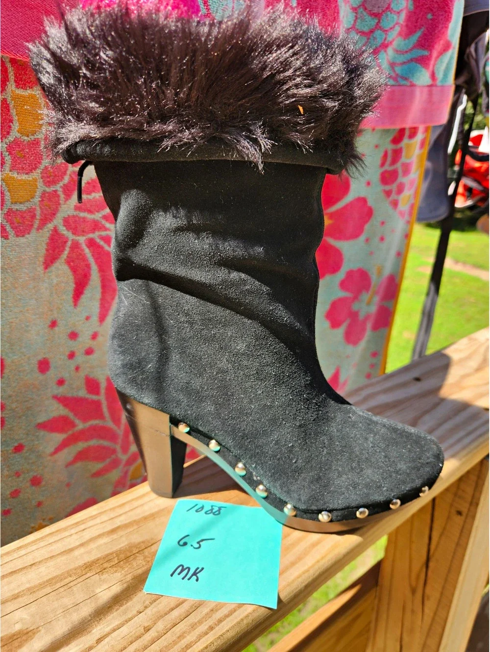 Michael Kors Women’s Black Suede Faux Fur Lined Mid-Calf Studded Bootie US 6.5